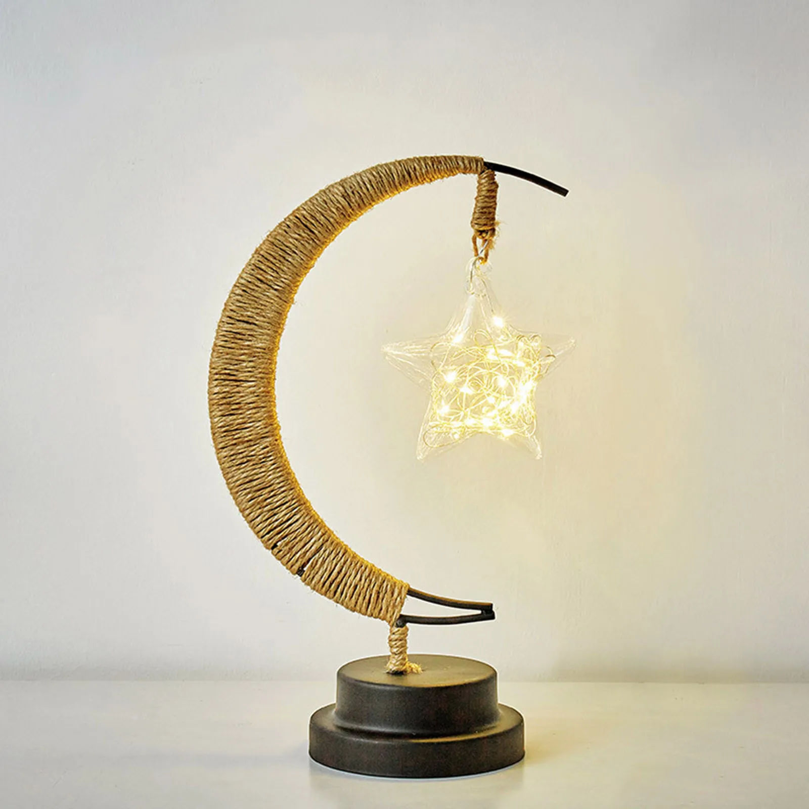 

Home desktop decorative lights led lights star moon light sepak takraw children birthday gift handmade twine USB night light55#