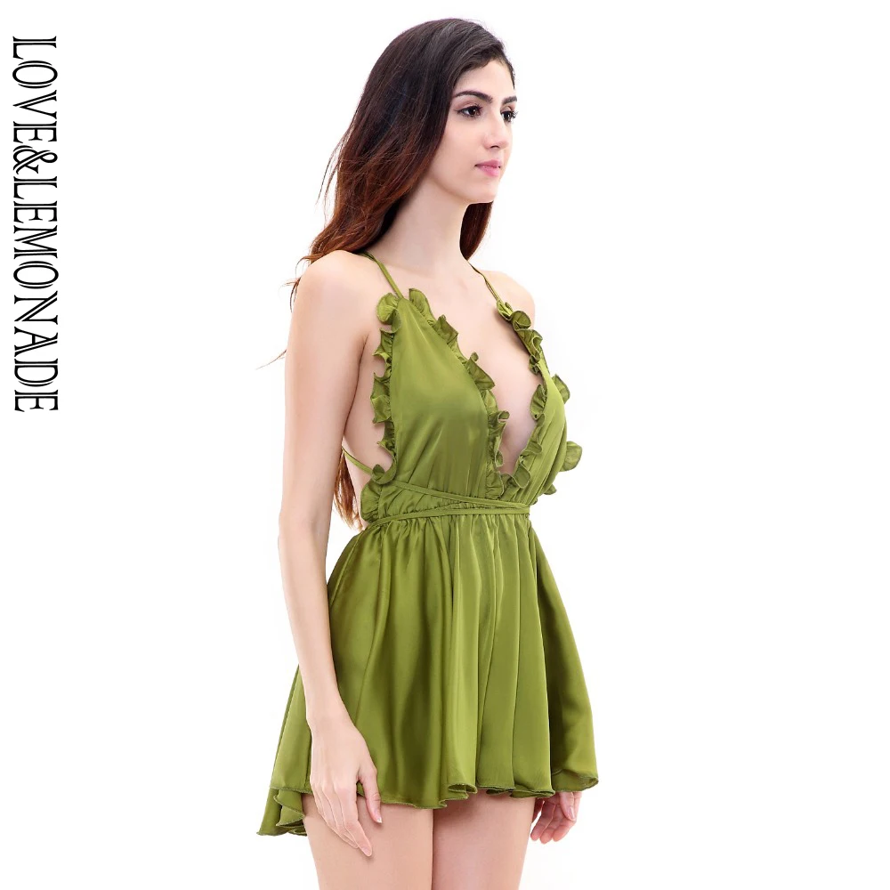 Комбинезон с гофрированными рукавами LOVE & LEMONADE зеленый комбинезон треугольным