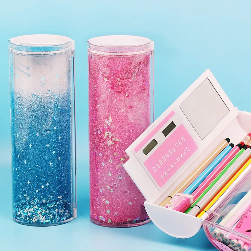 

Quicksand Stationery Box Multi-function Pen Case Transparent Simple Cylindrical Pencil Case Exquisite Appearance Design