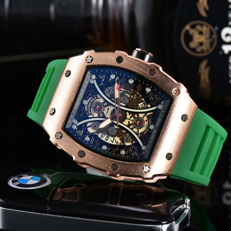 

2021 New Hot-Selling Tonneaus Shaped Casual Men's Quartz Watch Fashion Hollow Dial Silicone Strap Watches Men Male Wholesale