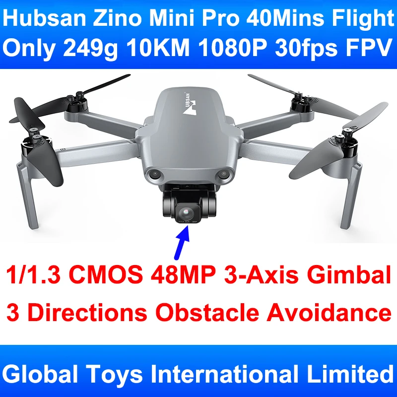 

В наличии 249g Hubsan Zino Mini Pro с 3-осевым шарнирным замком, 3-ходовой обход препятствий, радиус действия 10 км, FPV, 40 минут полета, Радиоуправляемый Др...