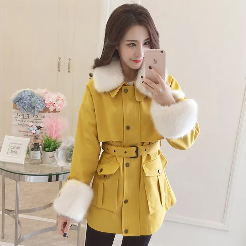 

2019 Autumn Winter Women's Denim Jacket Loose Plus Velvet Thicken Cotton Coat Female Med Long Denim Parka Cotton Coat Outerwear