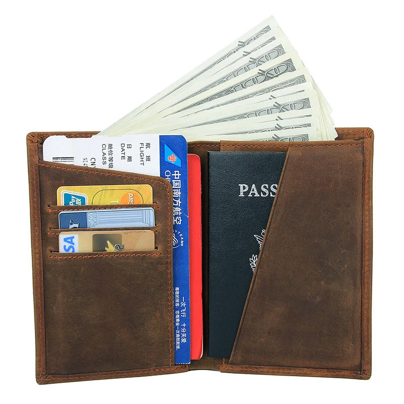 100% Real Leather Wallet Unisex Passport Bag Head Layer Cowhide Document Bag Wallet Card Bag Anti-Magnetic Wallet for Men Male