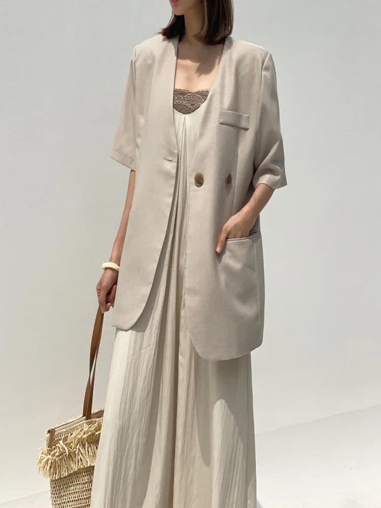 

Nice Summer Pop Japanese Style Korean Fashion Sling Dress Women's Solid Color Loose Casual Simplicity V-neck Sleeveless
