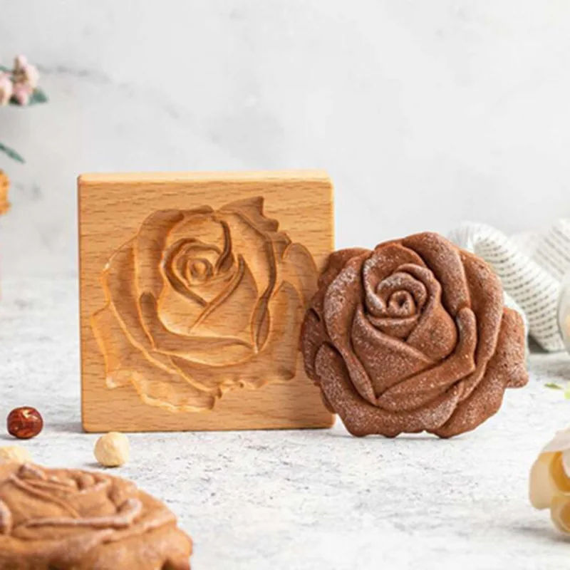Molde de madera para galletas con forma de cono de pino y flor, sello de prensa tallado para decoración navideña de galletas, herramienta para hornear de cocina