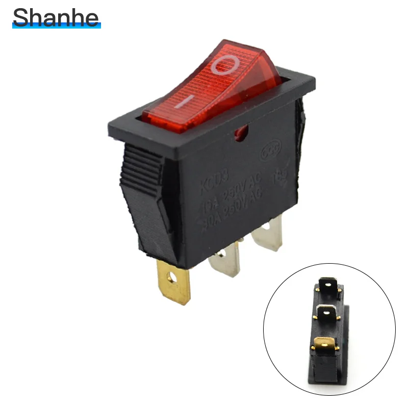 KCD3 3Pin лодка автомобиля кулисный переключатель 16A 250VAC 30A 250VAC - Цвет: Красный