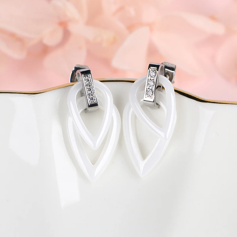 Двойные керамические треугольные серьги Tud Классические черные белые элегантные