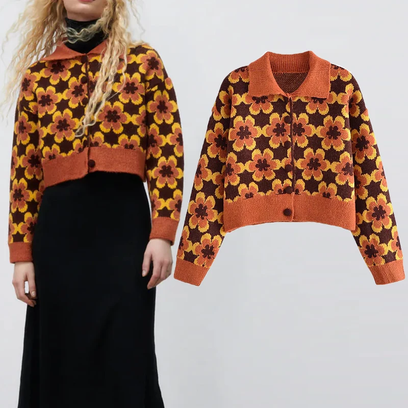 

2022 New Women Sweater Cardigan Spring Fashion Flower Lapel Cardigan Women Sweater Elegant Chic Casual Street Women Sweater