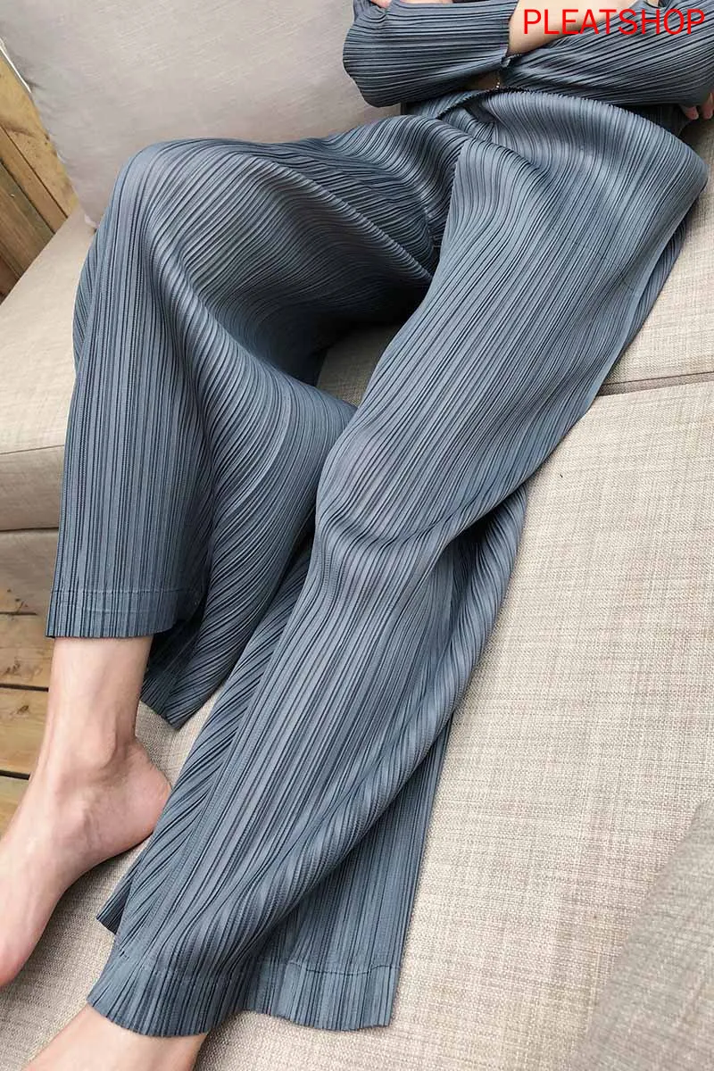 Miyake Fold Pants Straight-Cut Loose Pants Pleat Trousers 2020 Spring And Summer New Slimming High Floor-Length Pants free shipp