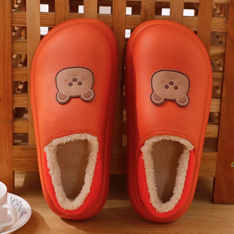 2022New Waterproof Cotton Slippers Warm Indoor Non-slip Plush Indoor Ladies Home CoupleThickBottom Slippers MenAutumn And Winter