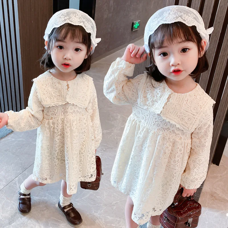 

High Quality Beige Spring Summer Girls Dress Kids Teenagers Children Clothes Outwear Special Occasion Long Sleeve School Formal