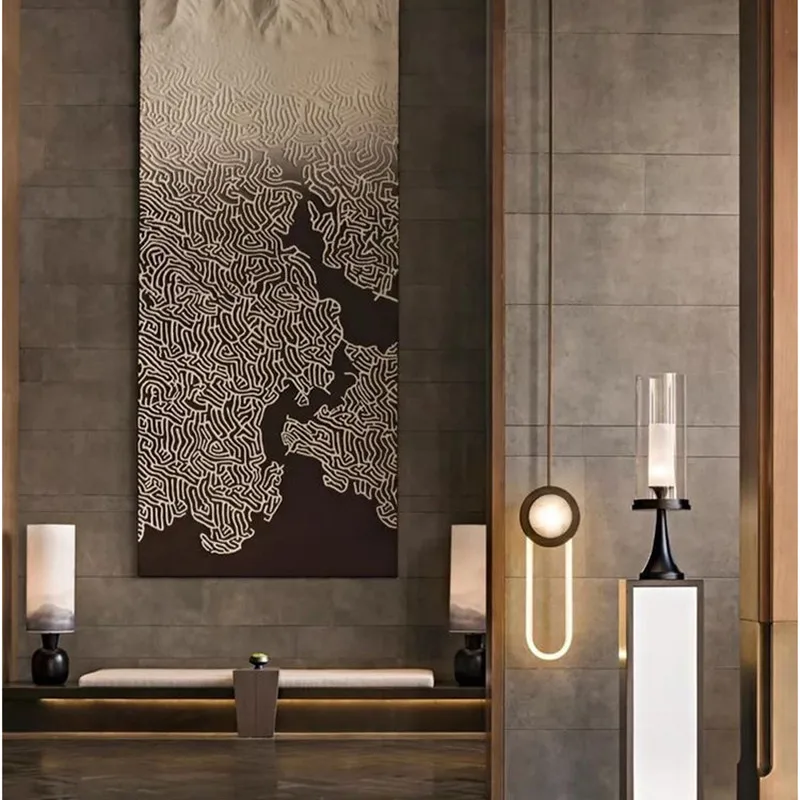 

Post-modern minimalist custom hotel lobby wall U glass Chinese sales office marble living room wall lamp