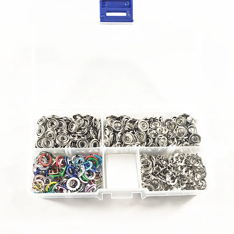 100sets buttons 100 комплектов 9,5 мм металлический штырь кольцо заклепки пресс штифты, заклепки швейная Пряжка крепеж для рукоделия плоскогубцы инструменты для детской одежды+ 1 коробка - Цвет: 100sets buttons