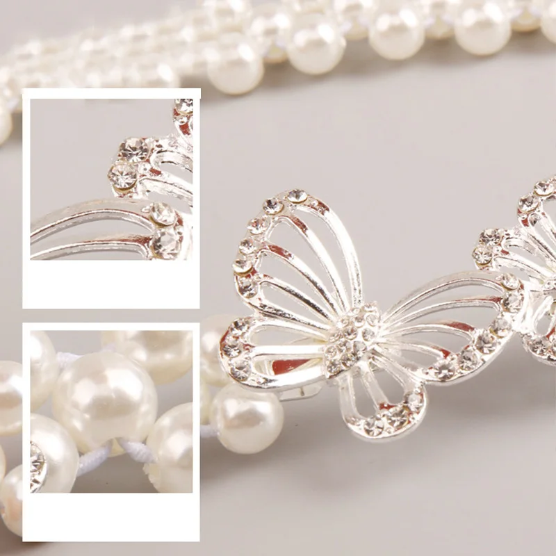 Women's new bead chain belt Hot versatile fashion pearl diamond flower waist Dress decorative Bow buckle elastic | Аксессуары для