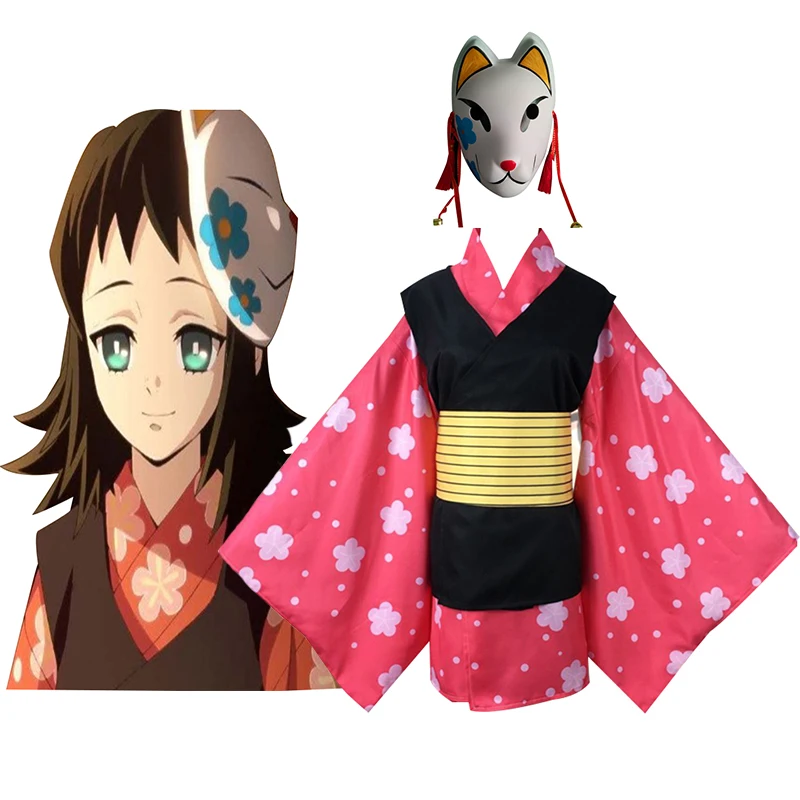 

Anime Demon Slayer Kimetsu no Yaiba Makomo Full Set Cosplay Costume Women Mens Kimono Uniform PVC Mask Wig Halloween Party Suit