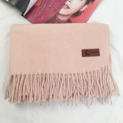 Brand Designer Winter Cashmere Scarf For Women Unisex Wool Scarf Pashmina Solid Color Tassels Ladies Stole Wrap Men Scarves - Цвет: Light Pink