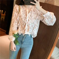 floral chiffon shirt 2021 spring and autumn new style ruffled loose long sleeved shirt women blouse vintage clothes top mujer