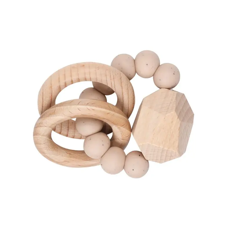 

Wooden Rattle Beech Hand Teething Wooden Ring Baby Rattles Play Gym Montessori Stroller Toy Educational Toys