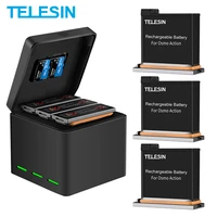 telesin 1300mah battery 3 slots battery storage smart charger tf card storage box for dji osmo action camera accessories