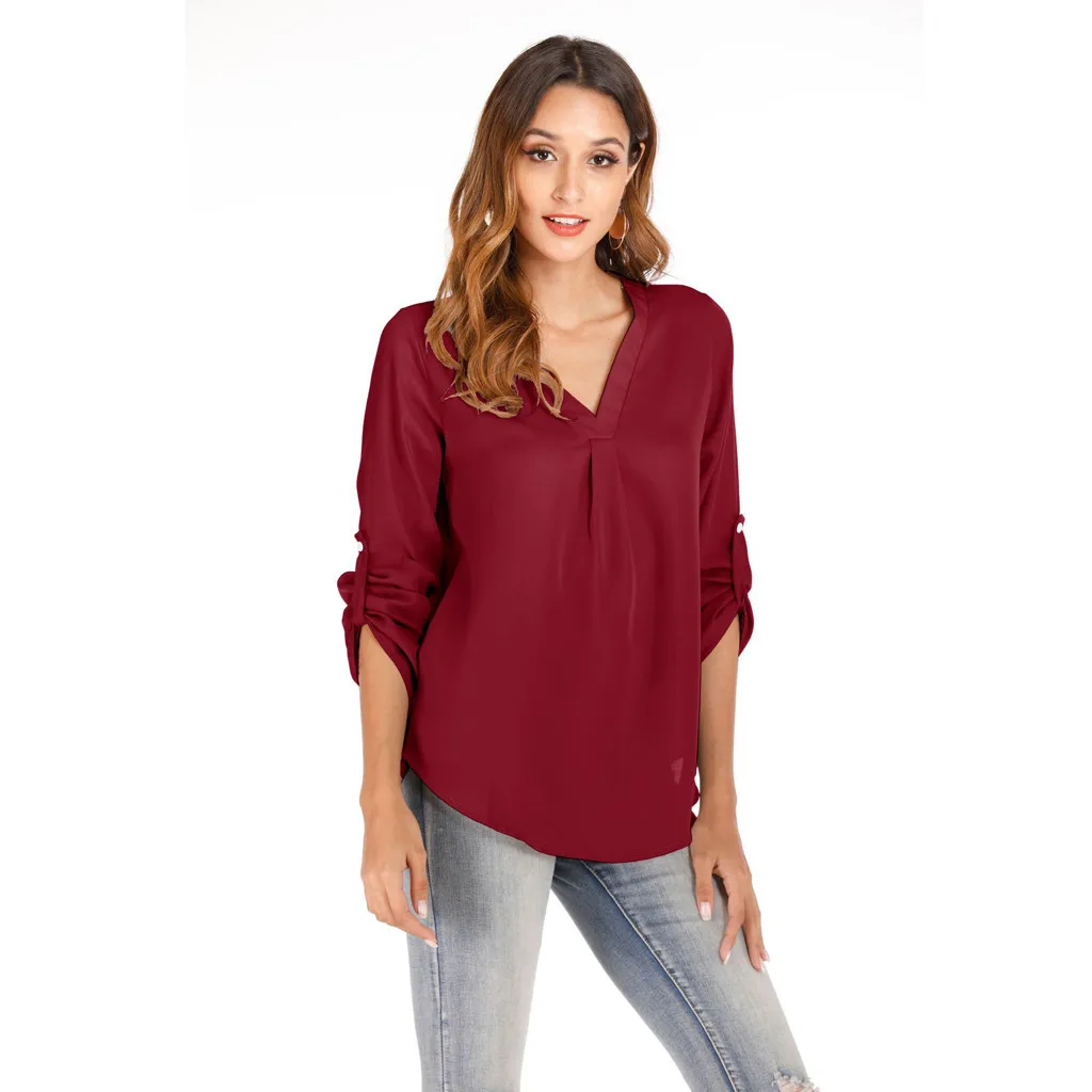 Элегантная Осенняя модная однотонная блуза с карманами Повседневная зимняя