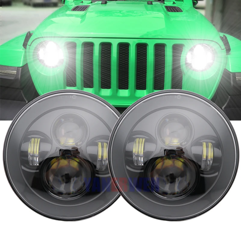 Передняя фара для Jeep JK 7 дюймов круглая светодиодная Wrangler 97-15 Hummer Toyota Defender