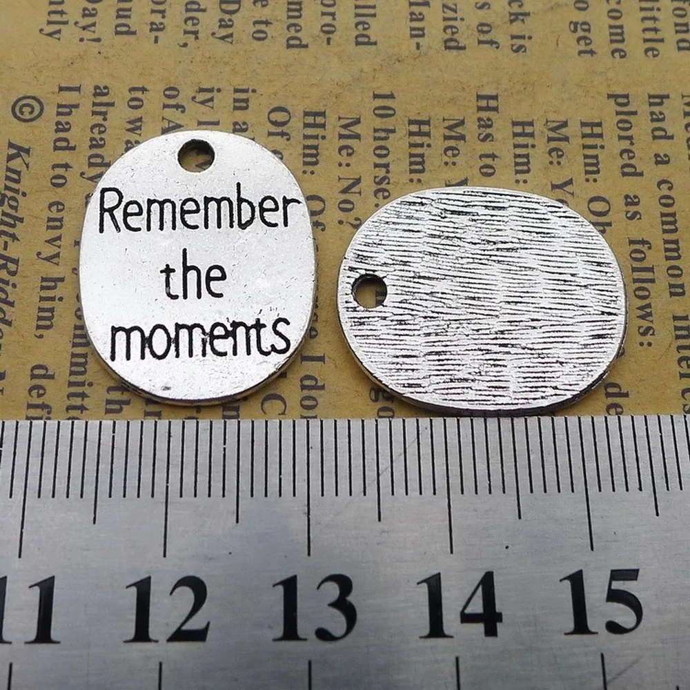 

100pcs Charms Remember the moments 18mm x 22mm DIY Jewelry Making Pendant antique silver color