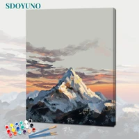 sdoyuno diy paint by numbers landscape painting by numbers top of snow mountain on canvas handpaint coloring by numbers