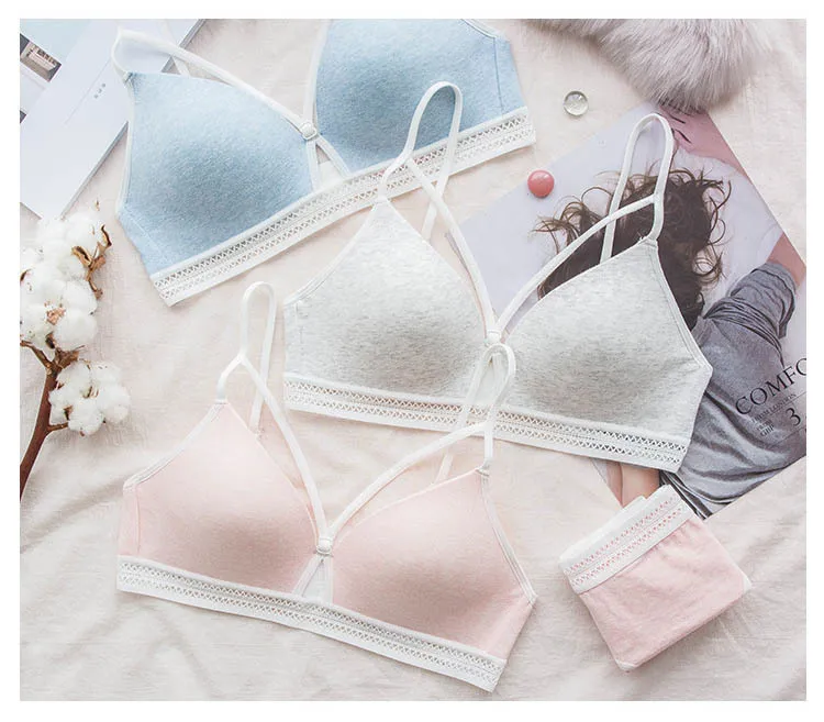 Roseheart, новинка, женское, модное, голубое, розовое, сексуальное нижнее белье, на бретельках, кружево, с вырезами, бюстгальтеры, хлопковые трусики, мягкий, пуш-ап, Беспроводной Комплект бюстгальтеров