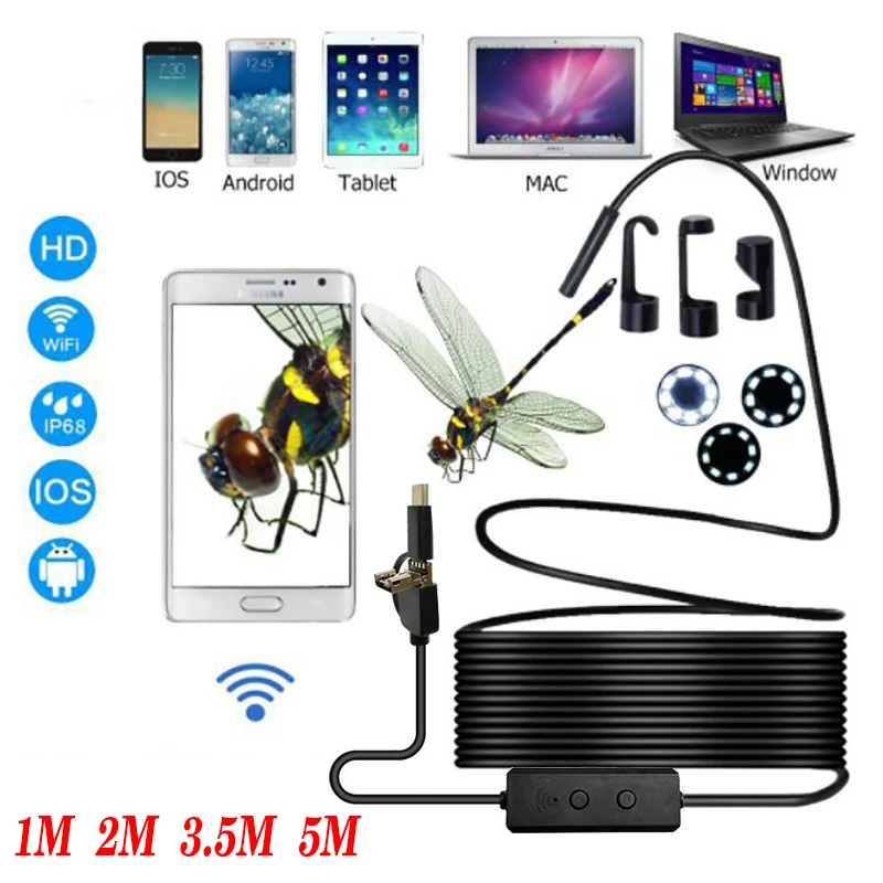 Зазор F160 1 M/2 M/3,5 M/5 M WiFi эндоскоп 720P для Apple IOS Aandriod Windows 8 светодиодный Бороскоп USB водонепроницаемый объектив камеры