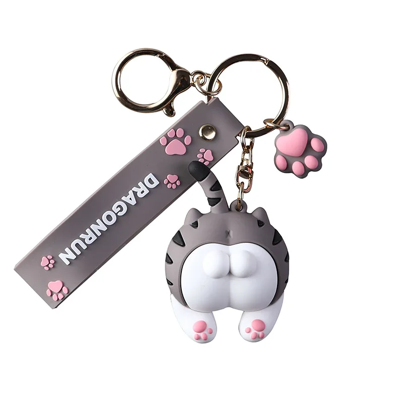Fashion Cute Cat Butt Key Chain Woman Bag Pendant Cartoon Drop Plastic Ring Action Figures | Украшения и аксессуары