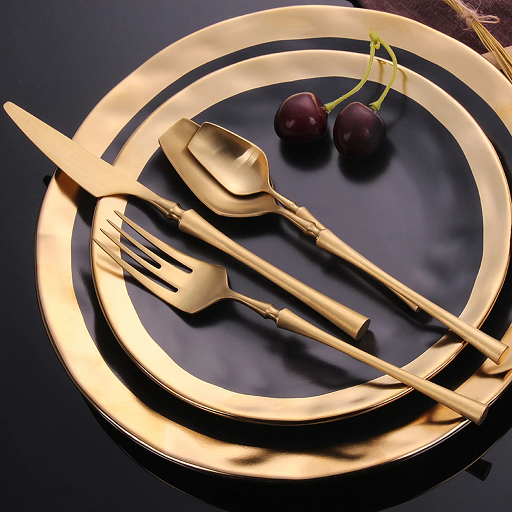 Stainless Steel Cutlery Set Gold Dinnerware Western Food Tableware Christmas Gift forks knives spoons | Дом и сад