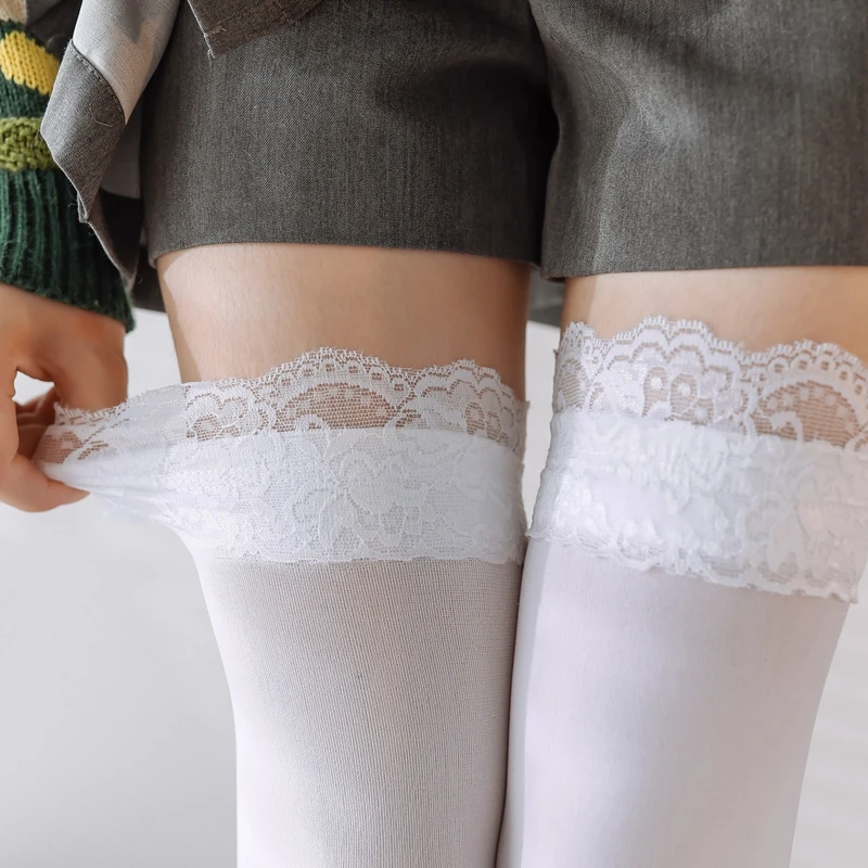 Кружевные чулки женские теплые бедра модные белые 919|Чулки| |