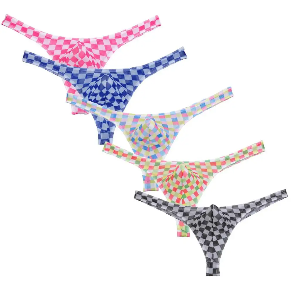 Мужские воздухопроницаемые стринги 5 шт./лот в клетку сетчатые трусы танга с Т