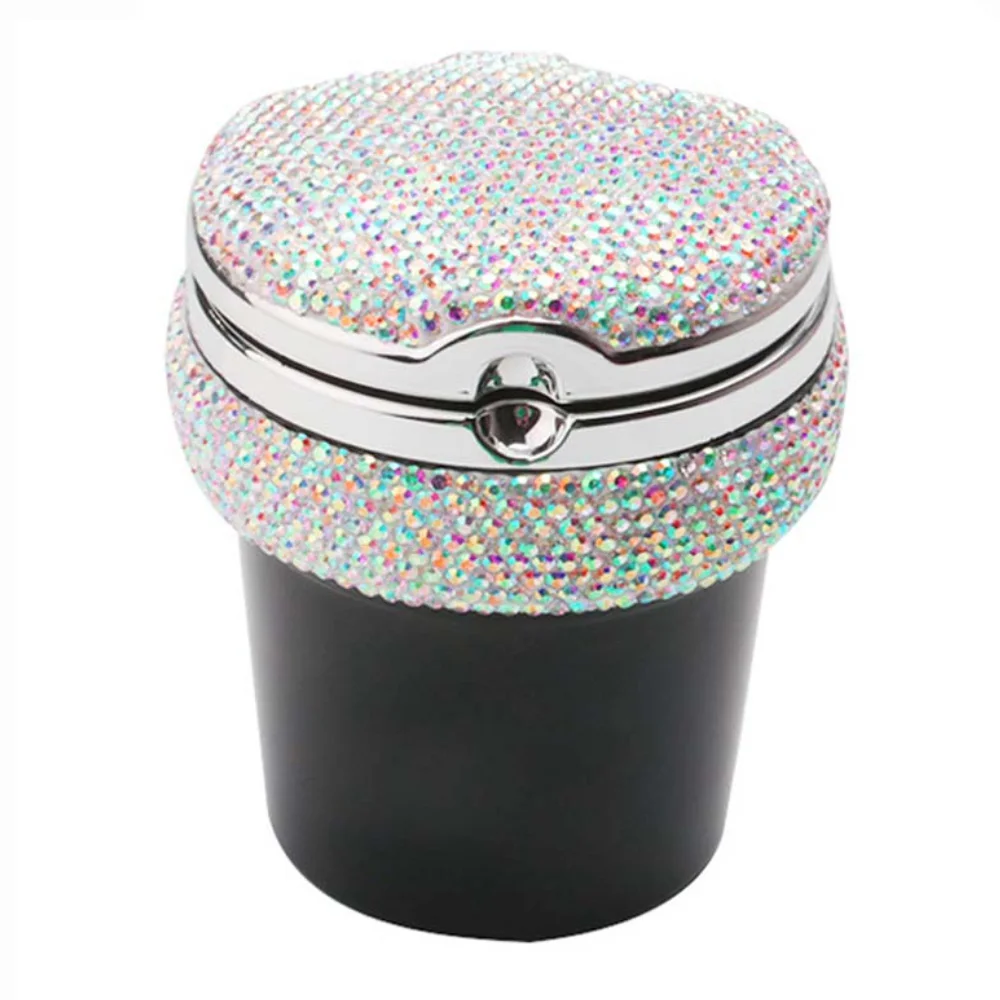 

Fake Diamond Car Ashtray with LED Light Smokeless Cylinder Cup Holder Auto Interior Ornaments Accessories