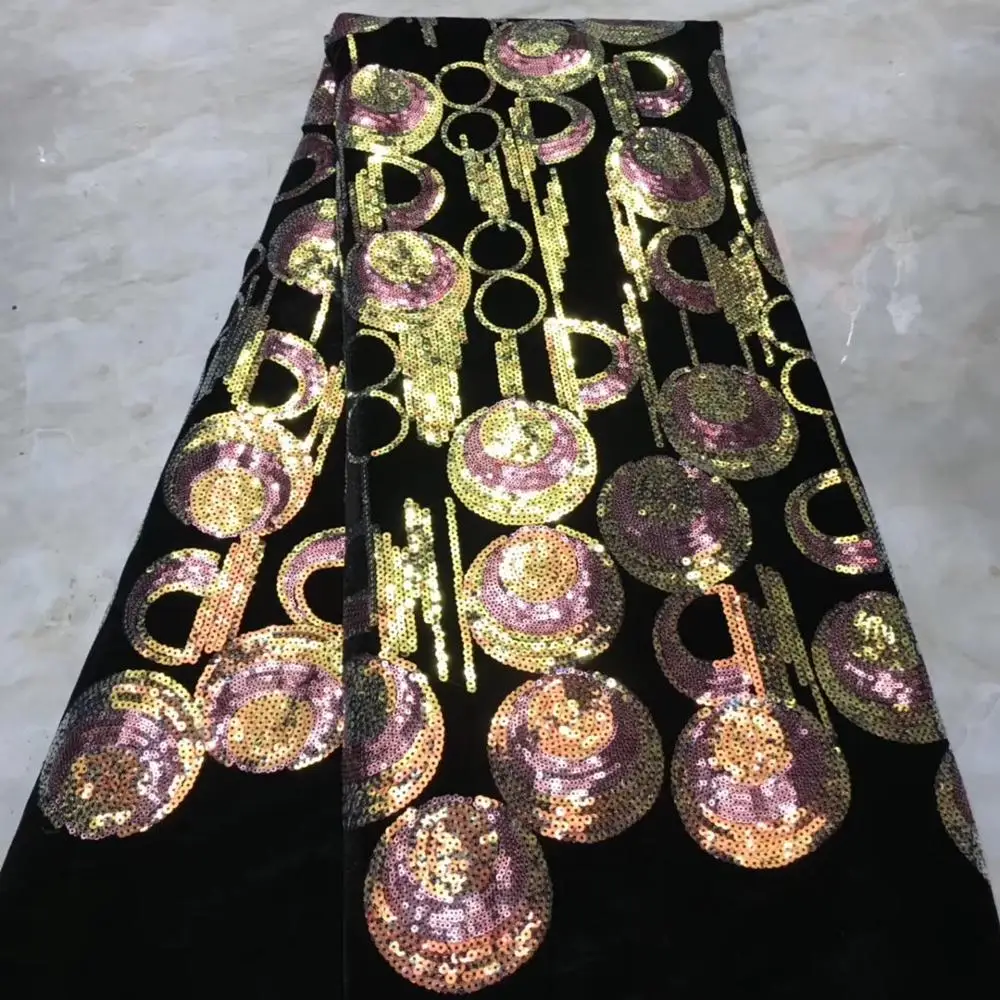 (5 ярдов/шт) Последние африканские блестки кружевная ткань bling бархат с вышивкой