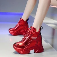 rimocy metal silver chunky platform sneakers women winter warm super high heels casual shoes woman height increasing boots