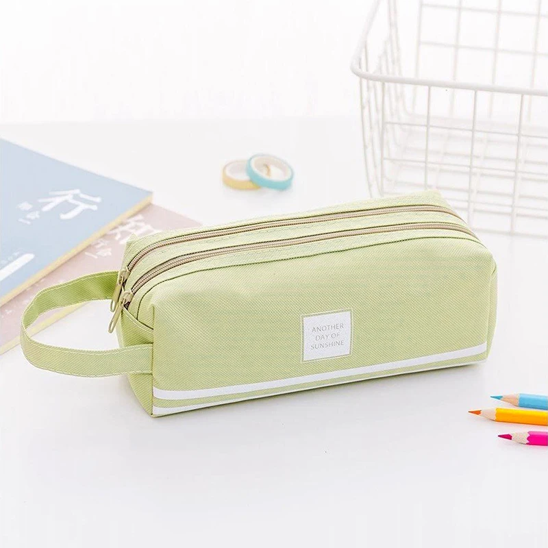 Creative Zipper Pencil Case Solid Color Canvas Big Cute Student Girl School Stationery Supplies Off | Канцтовары для офиса и