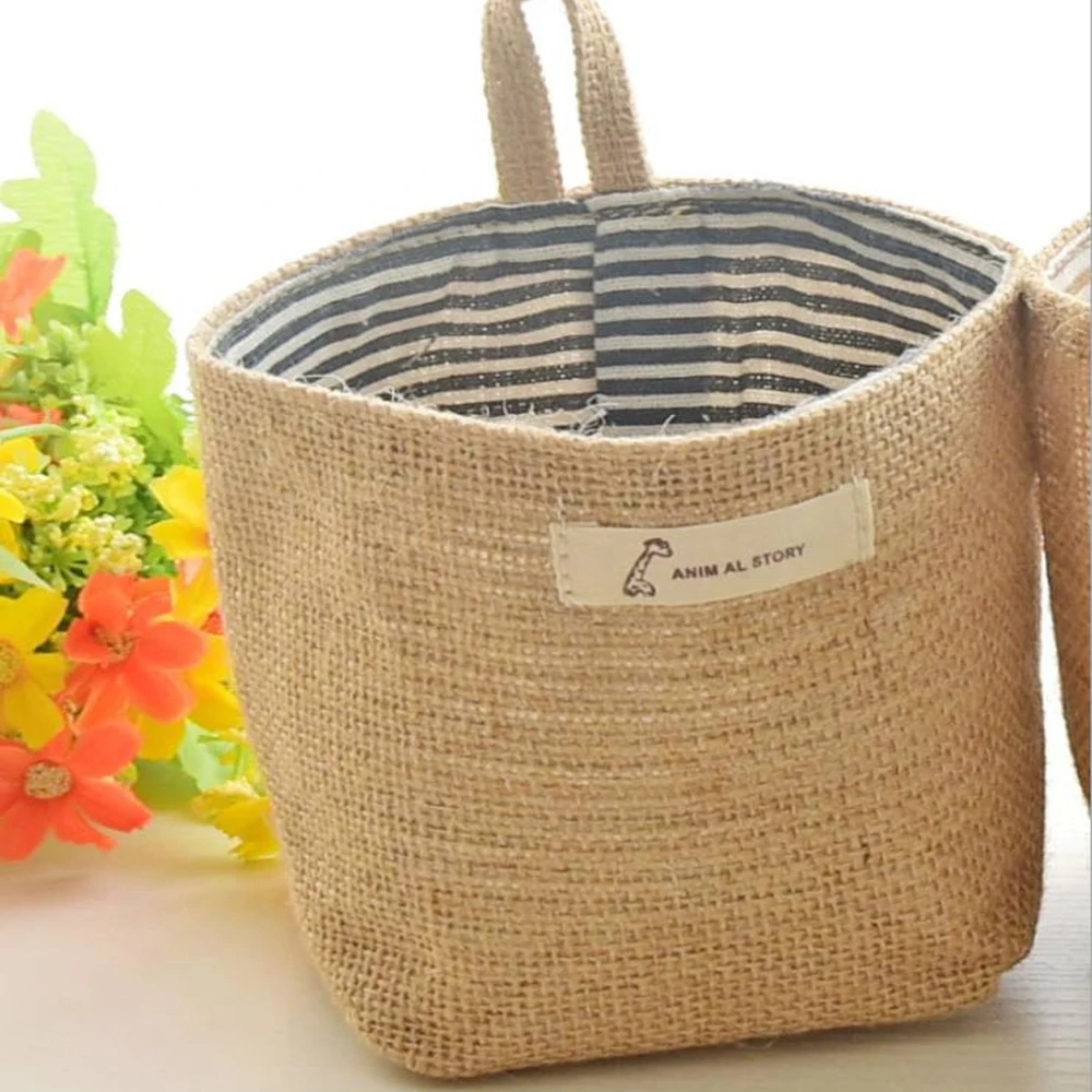 Джутовая настенная многофункциональная корзина для хранения подвесная сумка