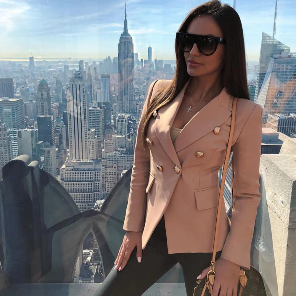 Женский блейзер с длинным рукавом двубортный офисный металлическими пуговицами