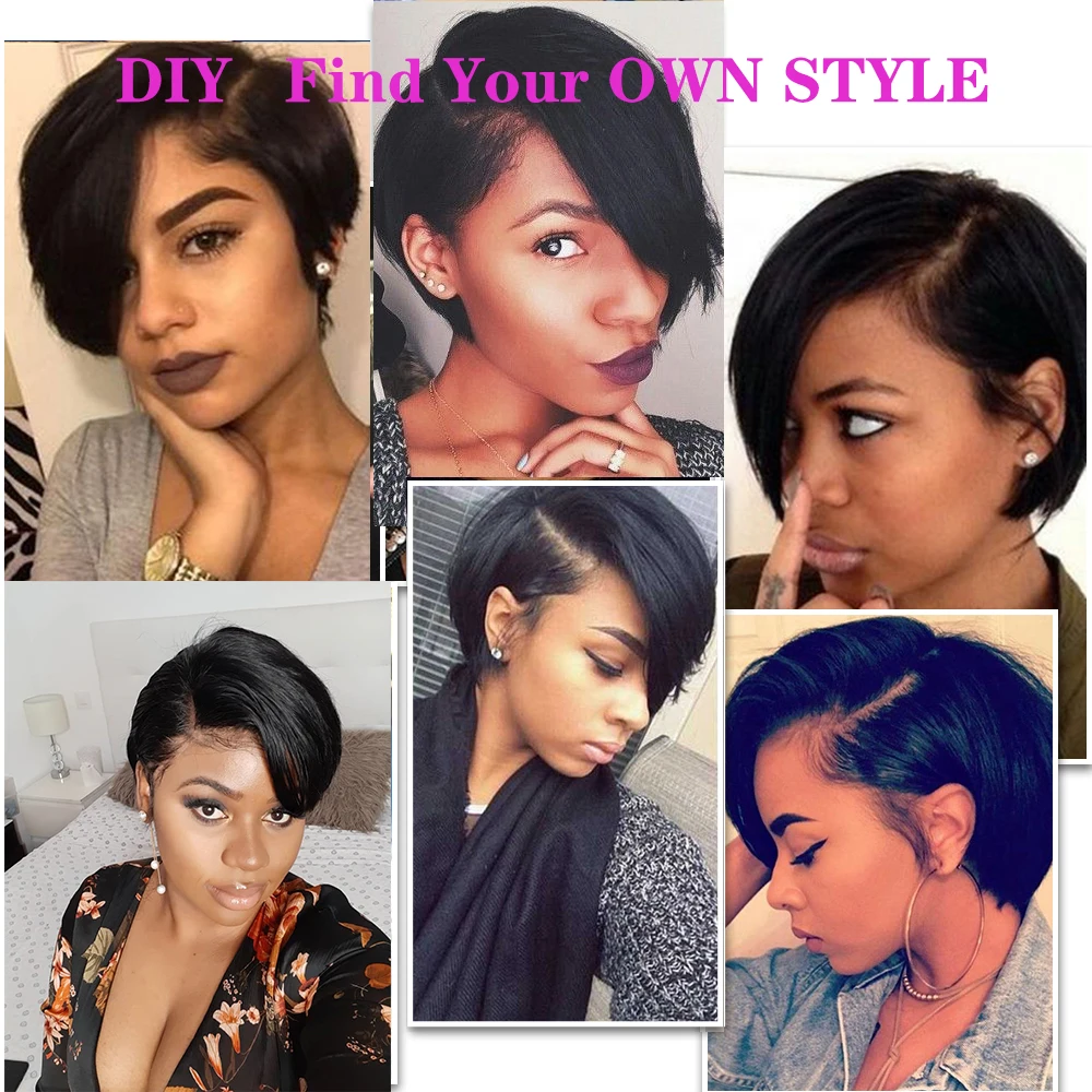 

BD 13x6 Lace Human Hair Short Wigs Cheap Natural Wave Pixie Cut Bob Wigs Peruvian Remy Hair 150% Density DIY Your Own Style