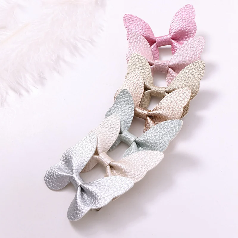 

Fashion 7 color Cute Leather Butterfly Hairpins Solid Kawaii PU Hair Bows Hair Clips Princess Headwear Hair Accessories