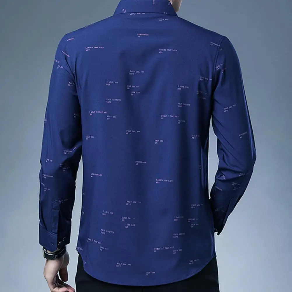 

Spring Long Sleeve Formal Shirts For Men Solid Slim Basic -down Collar Business Dress Shirts Print Buttons Shirt Top