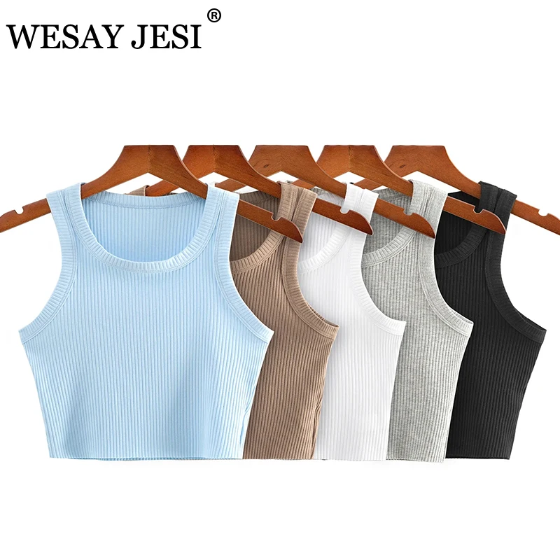Майка WESAY JESI Женская трикотажная в рубчик, винтажный однотонный облегающий Топ, крутая мягкая уличная одежда для девушек, цвета хаки, лето 2021