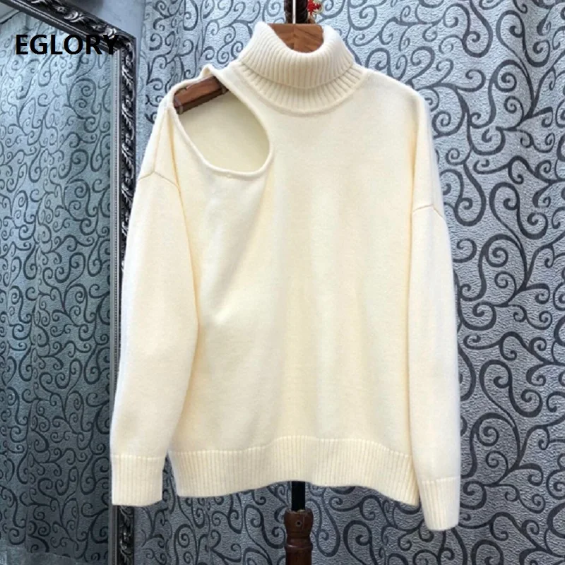 

Водолазка Свитера 2020 Осень Зима Повседневная вязаная одежда женские открытые плечи длинный рукав черный белый Джемперы Дамская вязаная од...