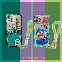 cute cartoon animal graffiti bracelet phone case for iphone 11 pro max 12 pro max x xs max xr 7 8 plus cases soft tpu cover