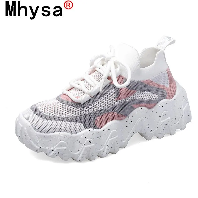 

2021 Spring New Women's Comfortable Platform Vulcanize Shoes Outdoor Breathable Mesh Lace-up Casual Sneakers Shoes for Woman
