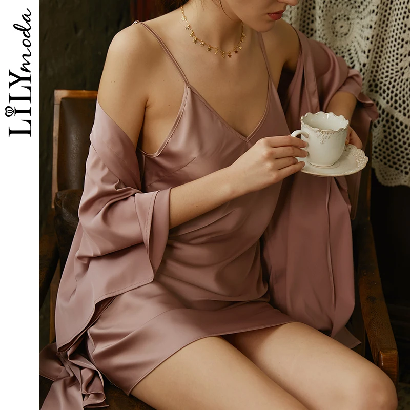 Женский Шелковый банный халат LILYMODA с треугольным вырезом для свадьбы подружки