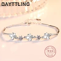bayttling fashion silver color fine clover crystal zircon bracelet for woman luxury wedding party gift jewelry