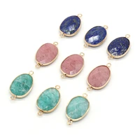 natural lapis lazuli stone egg shaped gilt edge connector pendant charms for jewelry making diy necklace accessories wholesale