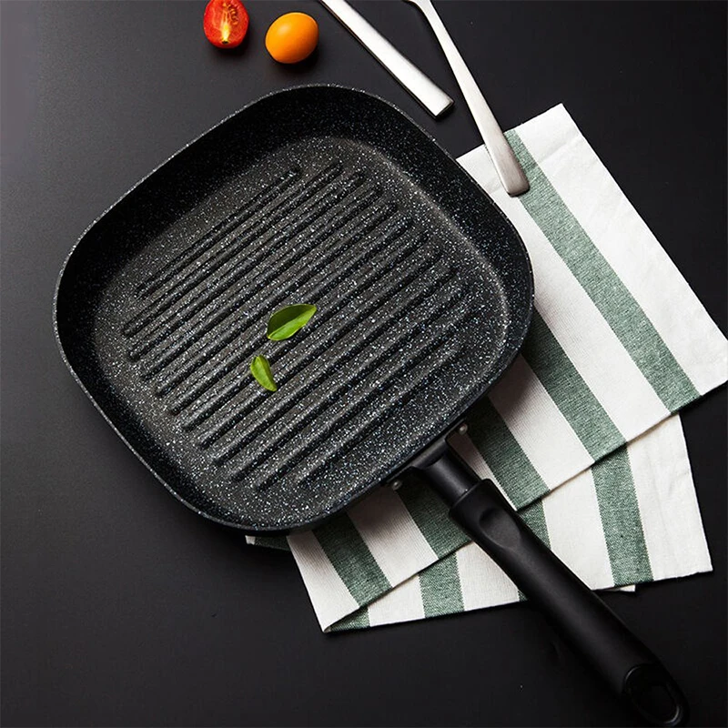 MyLifeUNIT Aluminum Non-stick Square Grill Pan Steak Fry Pans Multi-purpose Snowflake Striped No fumes Frying Pan 9-inch